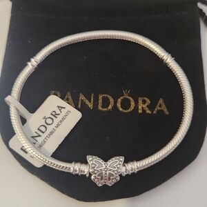 New Pandora Moments Sparkling Butterfly Snake Chain Charm Bracelet Size 7.5 in